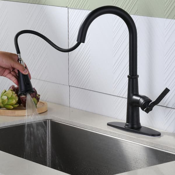 Stainless Steel 16.7 in. H Pull Down Sprayer Kitchen Faucet with 360° Spout Swivel and 3-Mode Spray in Matte Black