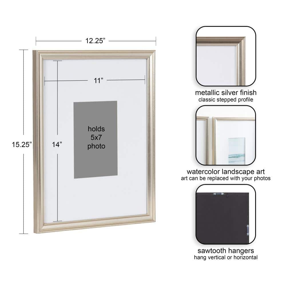 Silver Coastal Landscape Watercolor Framed Art Set, 11x14