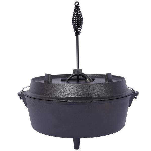Cesicia 12 qt. Round Cast Iron Dutch Oven in Black with