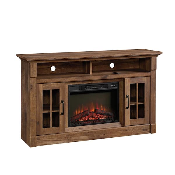 SAUDER 60 in. Vintage Oak Rectangle Engineered Wood TV Console with Fireplace Fits TV's up to 65 in.
