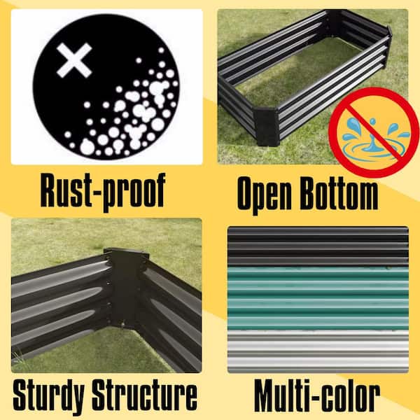Large 92 in. L Black Metal Rectangular Outdoor Raised Garden Bed Vegetables Flowers Planter Bed (1-Pack)