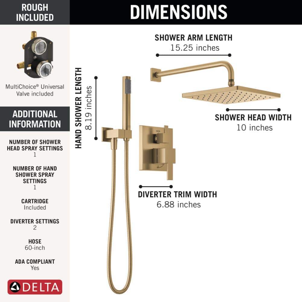 Champagne Bronze Modern Raincan Square Shower System with Handheld Spray