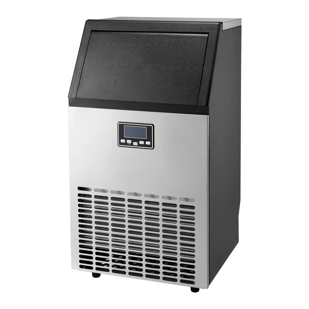 15.7 in. W Commercial Ice Makers Machine 100 lbs. /24H Full Size Cube 33 lbs. Storage Capacity Freestanding Silver