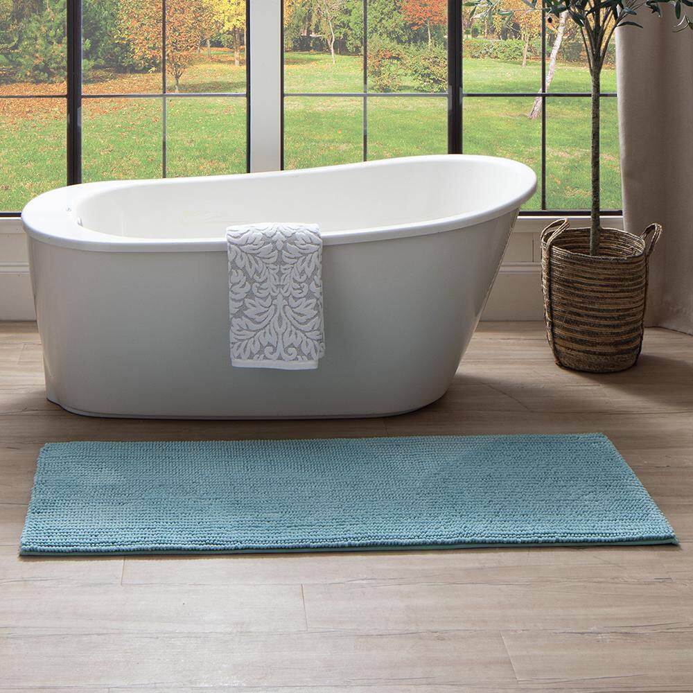 Glacier Blue Polyester Chenille Bath Rug with Memory Foam