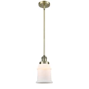 Canton 100-Watt 1-Light Antique Brass Shaded Mini Pendant Light with Frosted Glass Shade