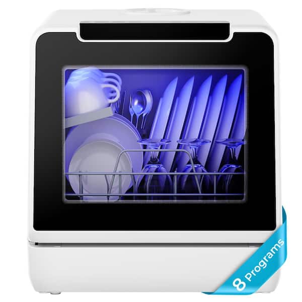 16.5 in. Countertop Dishwasher in Whites with 5L Built-in Water Tank, Drain Hose, 8-Modes with Self Clean and Baby Care