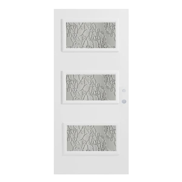 Stanley Doors 32 in. x 80 in. Dorothy Delta Satin 3 Lite Painted White Left-Hand Inswing Steel Prehung Front Door