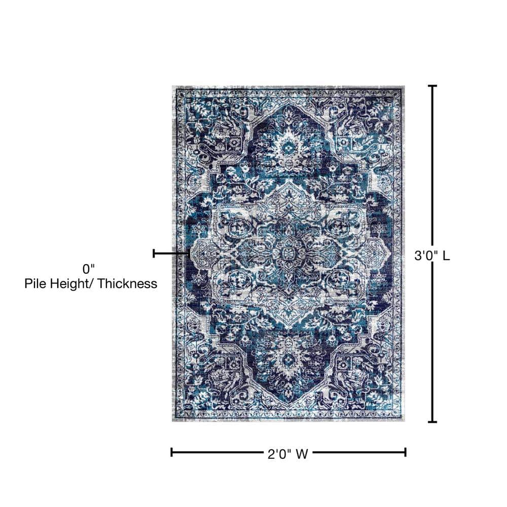 Maryanne Blue and White Synthetic Medallion Accent Rug 2x3
