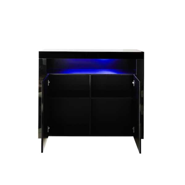 Utopia 4niture Brelinz 42.5 in. Wide Black Sideboard with LED Light 2-Doors Cabinet