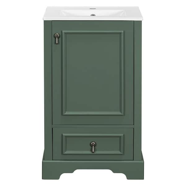 20 in. Single Sink Freestanding Green Bath Vanity with White Ceramic Top