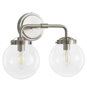 Modern 14.17 in. 2-Light Nickel Bathroom Vanity Light with Clear Glass Shades, Suitable Bathrooms, Powder Rooms, etc.