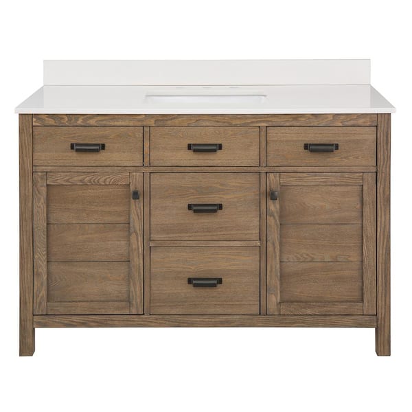 Stanhope 49 in. Single Sink Reclaimed Oak Bath Vanity with Crystal White Engineered Stone Top (Assembled)