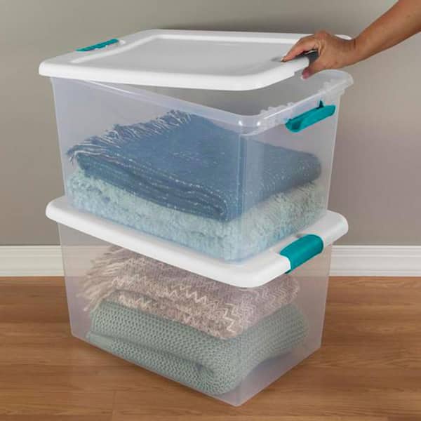 64 qt. Secure Latching Large Plastic Storage Bin with Gray Lid in Clear  (4-Pack)