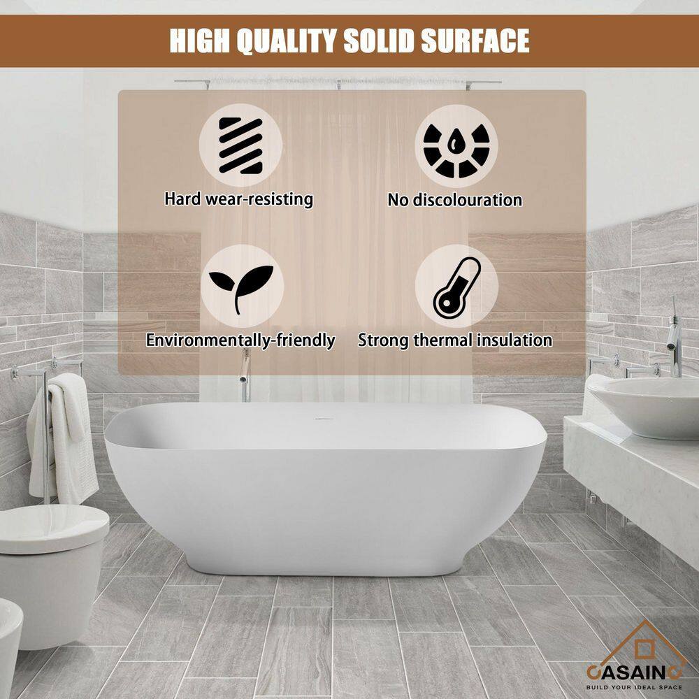67'' White Solid Surface Freestanding Soaking Bathtub