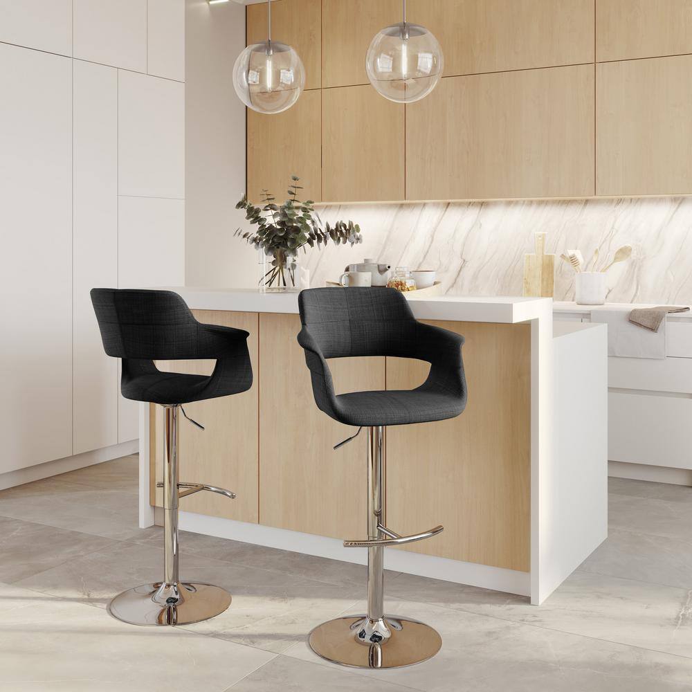 Vintage Flair Chrome Metal Charcoal Fabric Adjustable Swivel Barstool