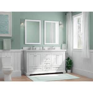 Bluestern 60 in W x 22 in D x 34 in H Double Sink Freestanding Vanity in White w/ Veined White Engineered Stone Top