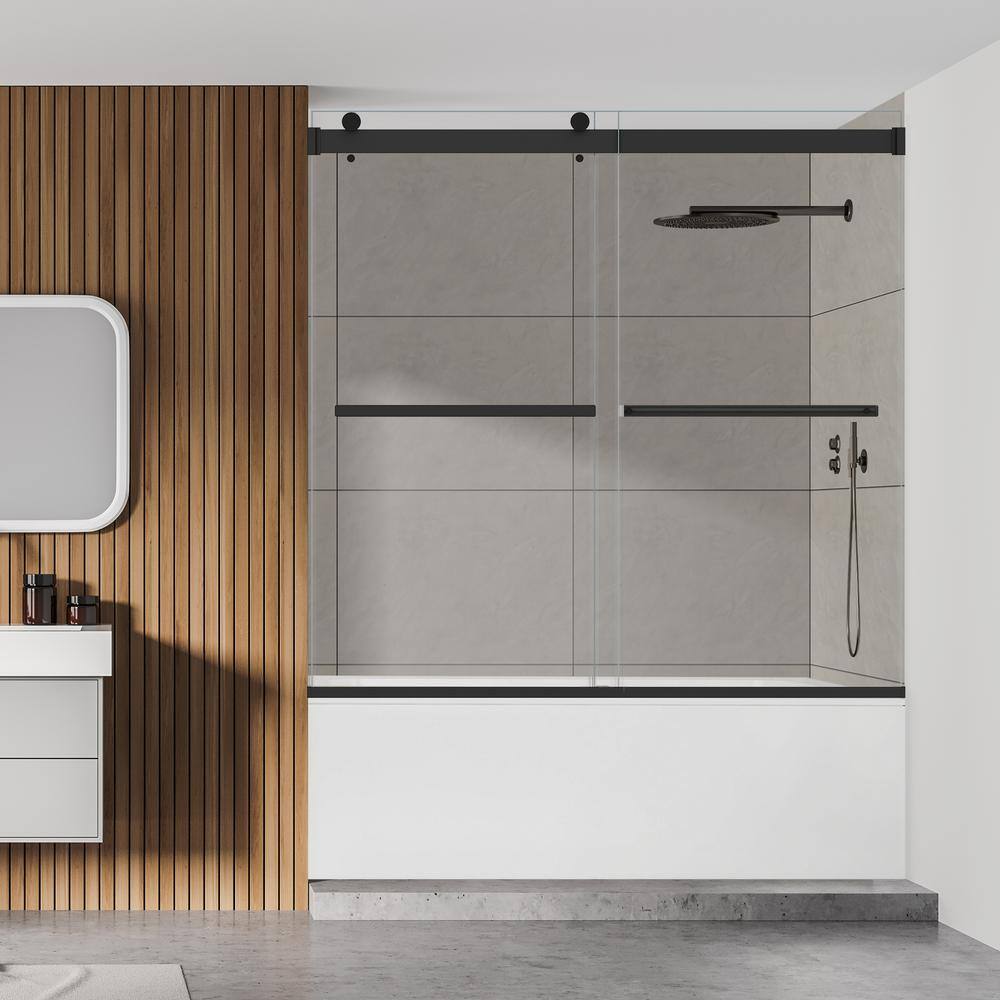 Marcelo 60" Matte Black Frameless Tub Door with Clear Glass