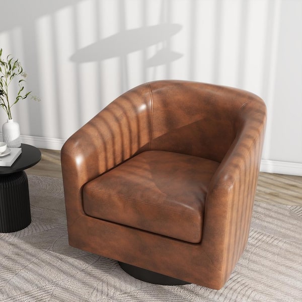 Uixe Coffee PU Leather Upholstered 360° Swivel Arm Chair