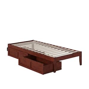 Colorado Walnut Twin Extra Long Solid Wood Storage Platform Bed with USB Turbo Charger and 2 Extra Long Drawers