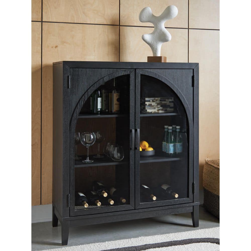 Armenleigh Black/Brown 48.13 in. Accent Cabinet with 4 Shelves and Doors