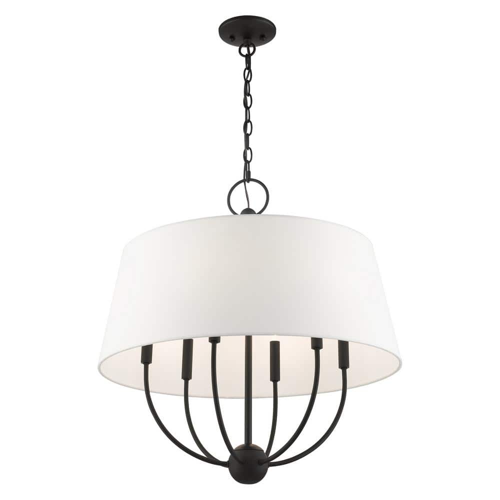 Ridgecrest Transitional Black 6-Light Chandelier with Off-White Shade