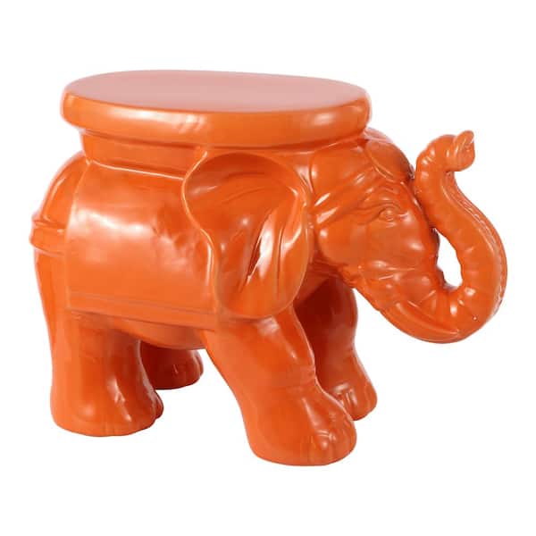 JONATHAN Y White Elephant 14.25 in. Ceramic Garden Stool, Orange