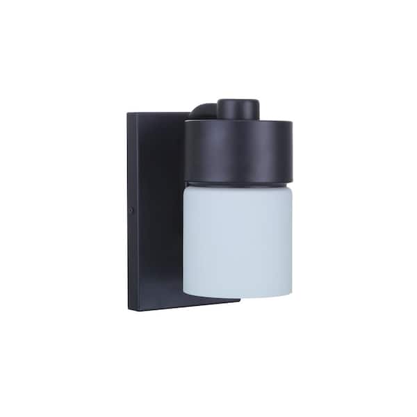CRAFTMADE District 7.85 in. 1 Light Flat Black Finish Wall Sconce with White Opal Glass