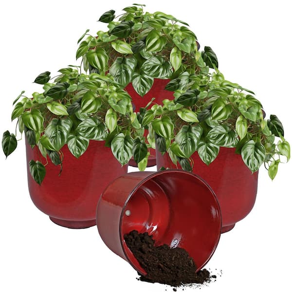 Sunnydaze Vivian Metal Outdoor Planter - Ruby Molten Glaze - (Set of 4)