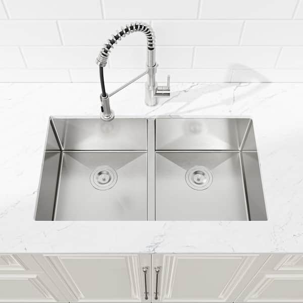 Timussi 33 in. Undermount Double Bowl (50/50) 20 Gauge Gray
