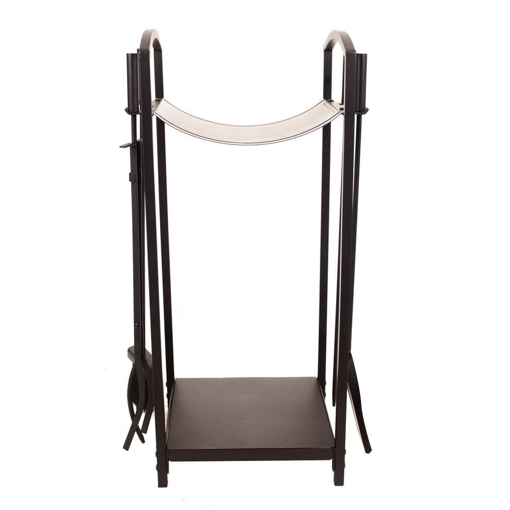 Classic Black Steel Fireplace Tools and Log Bin Set