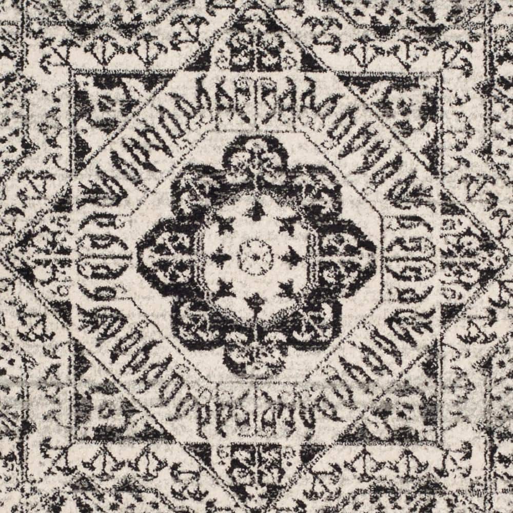 Ivory and Black High Pile Synthetic Area Rug