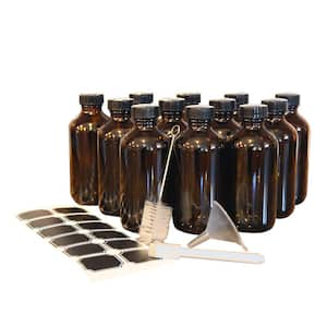 8 oz. Boston Round Glass Bottles with Lids, Brush, Marker and Labels-Amber (Pack of 12)