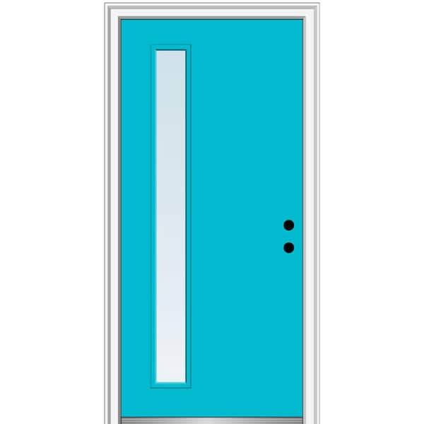 MMI DOOR 36 in. x 80 in. Viola Low-E Glass Left-Hand Inswing 1-Lite Clear Midcentury Painted Fiberglass Smooth Prehung Front Door