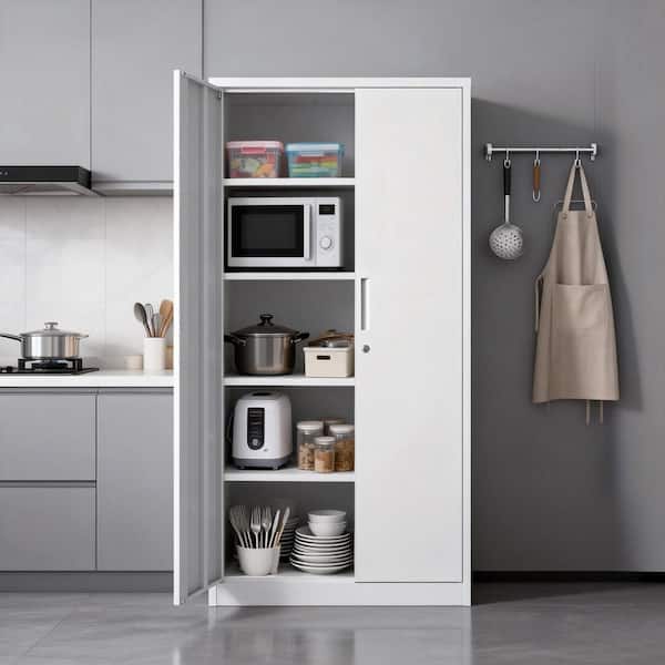 Delira Modern White 70.05 in. Metal Accent Storage Cabinet with Doors and Shelves, Garage Tool Locking Cabinet