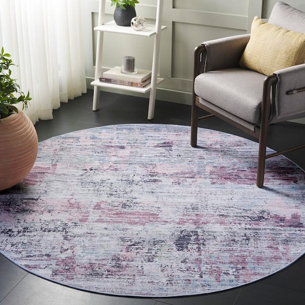 Tacoma Plum/Green 8 ft. x 8 ft. Machine Washable Distressed Abstract Round Area Rug