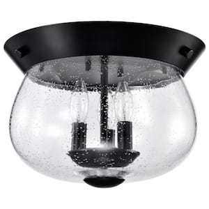 Boliver 13.5 in. 3-Light Matte Black Traditional Flush Mount with White Opal Glass Shade and No Bulbs Included