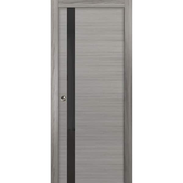Sartodoors 24 in. x 96 in. 1 Panel Grey Ash Finished Solid Wood Sliding Door with Hardware