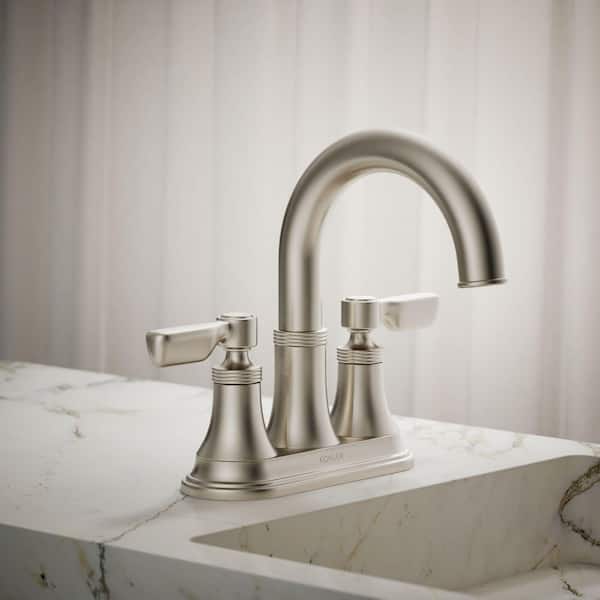 Paces 4 in. Centerset Double Handle Bathroom Faucet in Vibrant Brushed Nickel