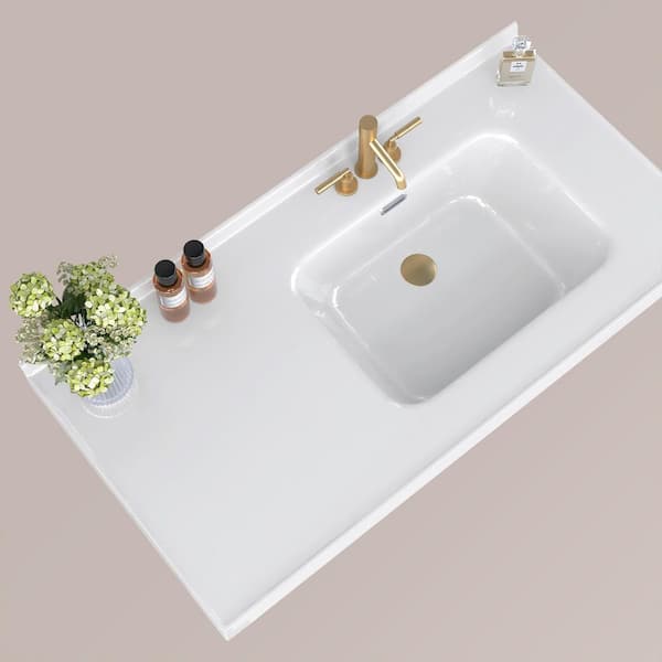 43 in. W x 22 in. D Solid Surface Resin White Vanity Top Bathroom Rectangular Single Sink Vanity Top in Glossy White
