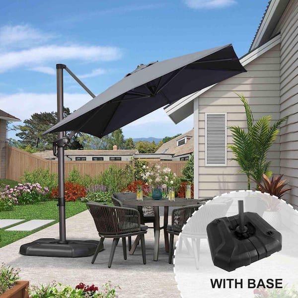 PURPLE LEAF 8 ft. Square Aluminum Outdoor Patio Cantilever Umbrella Offset 360° Rotation Umbrella with Base, Gray