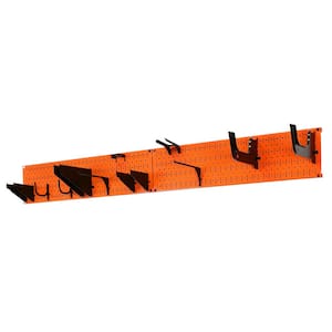 8 in. H x 64 in. W Garage Tool Storage Lawn and Garden Tool Organizer Rack with Orange Metal Pegboard and Black Hook Set