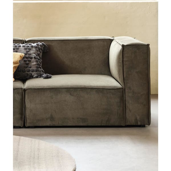 Nyhus Dockson Fabric Square End Right Occasional Chair in Olive Green Corduroy