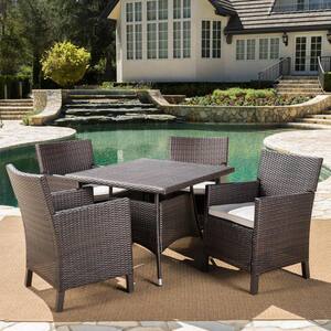 Cypress Multi-Brown 5-Piece Faux Rattan Square Outdoor Dining Set with Light Brown Cushions