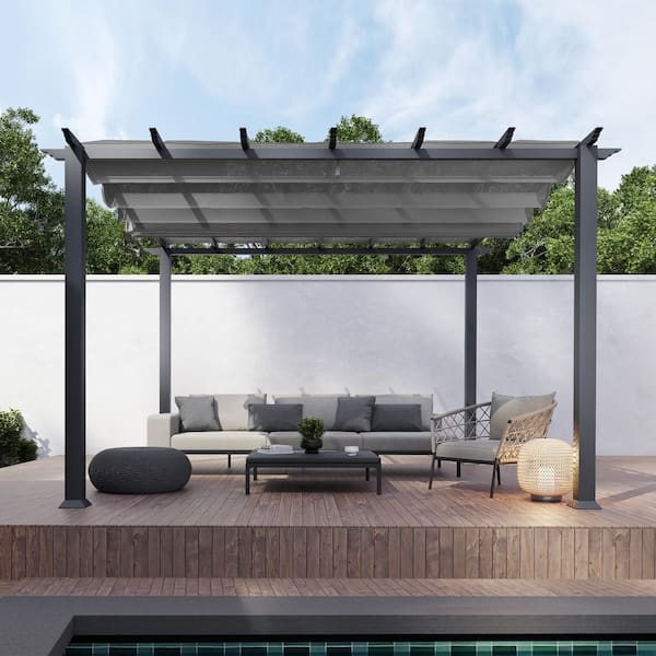 Florence 11 ft. x 11 ft. Aluminum Pergola in Gray Finish and Gray Canopy