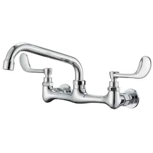 2-Handle Commercial Sink Faucet with 12" Swivel Spout 8" Center Wall Mount Kitchen Faucet In Polished Chrome