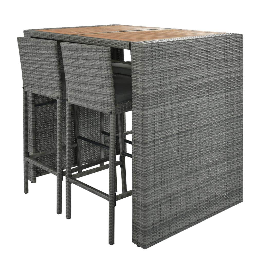 Gray 5-Piece Steel and Wood Bar Height Outdoor Dining Set
