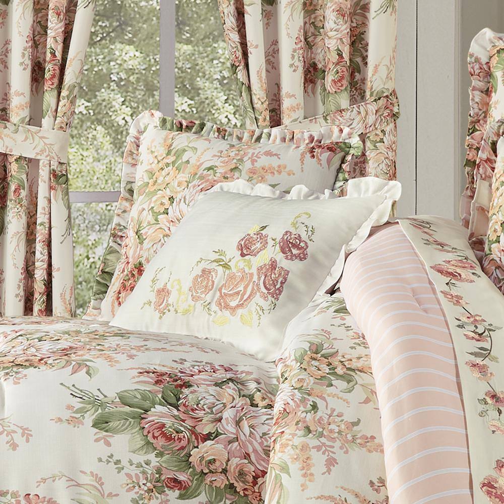 Coral Embroidered Floral Rectangle Throw Pillow