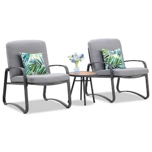Retro Gray 3-Piece Metal Outdoor Bistro Set with Washed Gray Cushion