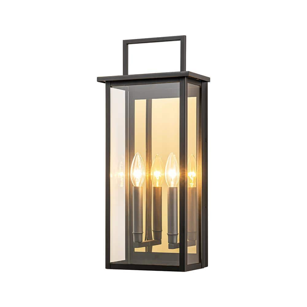 RRTYO Innila 20 in. 2-Light Black Industrial Square Outdoor Hardwired Waterproof Wall Lantern Sconce with Clear Glass Shade