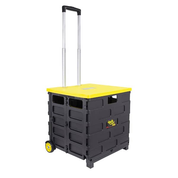 dbest products Quik Cart Pro Polypropylene Collapsible Handcart with Lid Seat Stool, Yellow